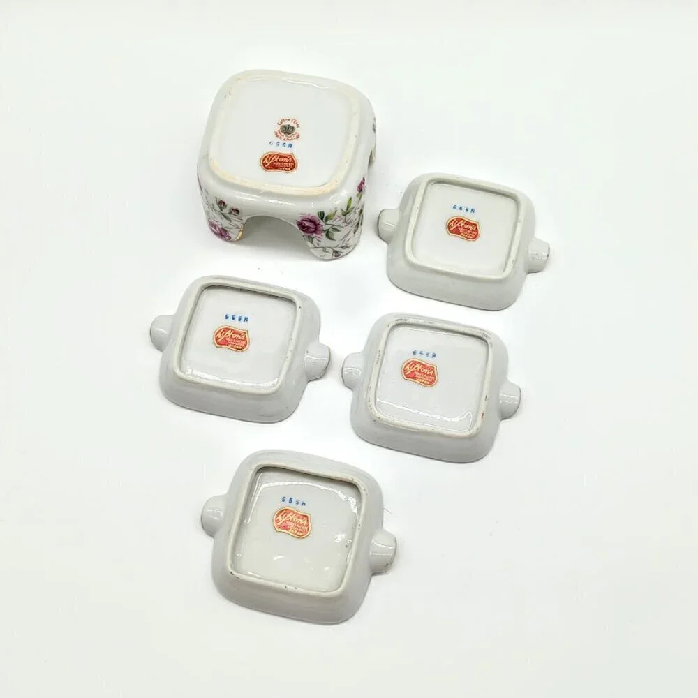 Vintage Lefton Rose Chintz Hand-Painted Floral Porcelain Nested Set